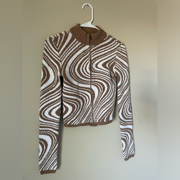 Hollister thick knit brown and White abstract swirl Zip-Up Sweater NWOT Small - Picture 4 of 9